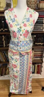 Vintage NWOT Vivaldi Jeanswear Floral Vest Skirt Set USA Made 90s Cottagecore